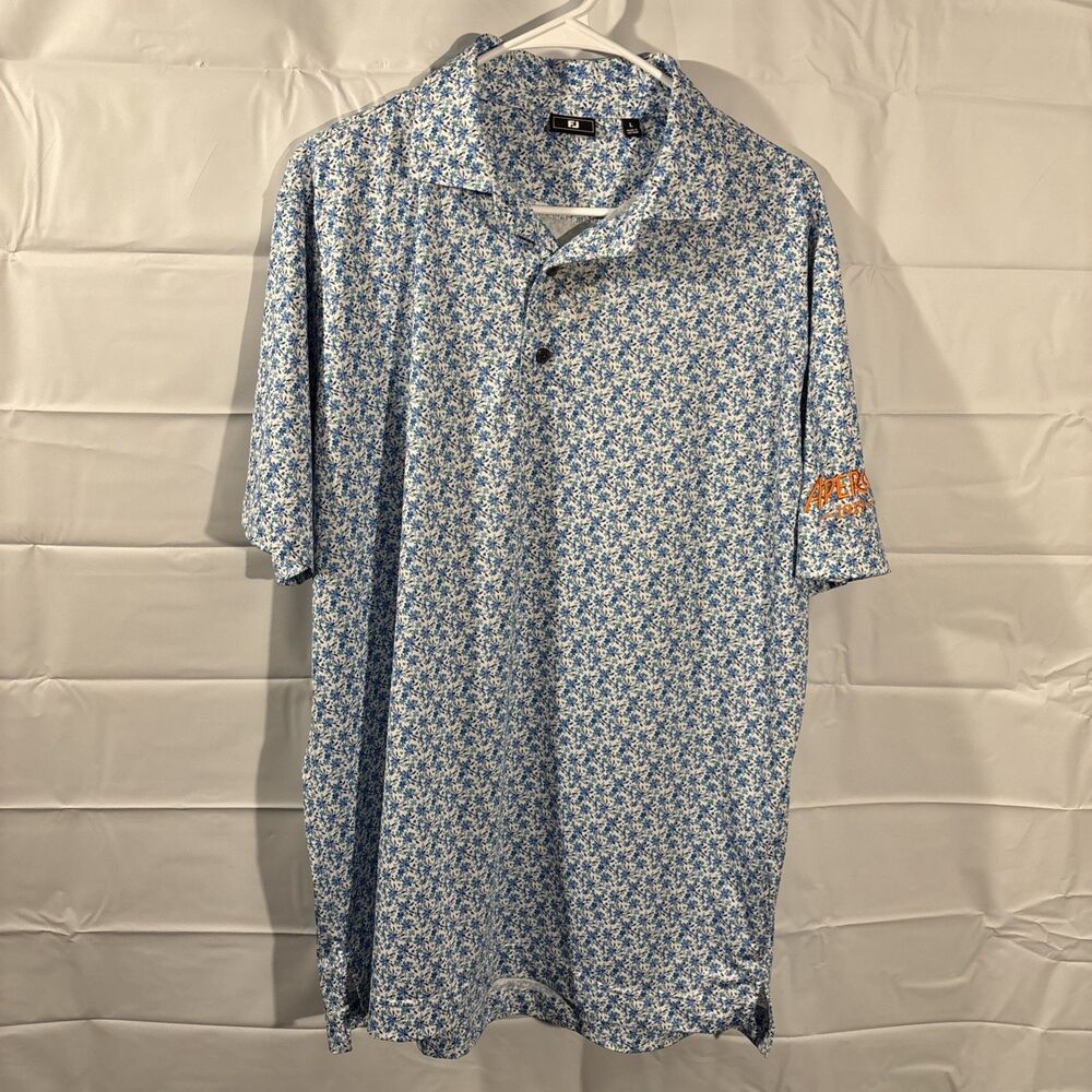 Footjoy Golf Shirt Polo Floral Men’s Large 1/4 Button Up Aperol Logo On Sleeve